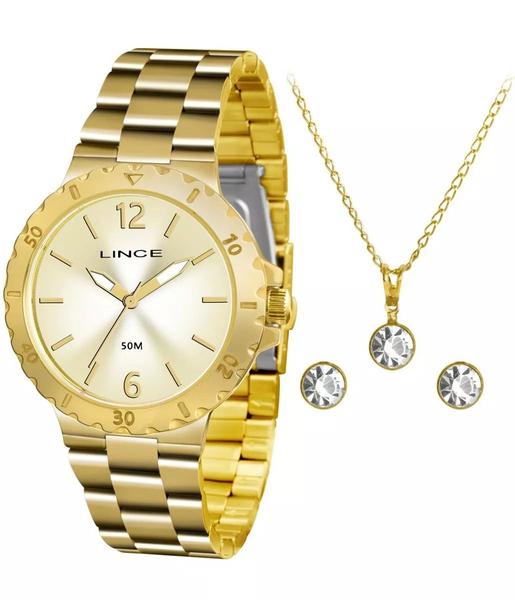 Relógio Lince Feminino Dourado com Semijóia Lrgh036l