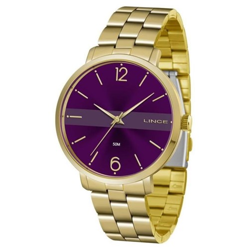 Relógio Lince Feminino Dourado com Visor Roxo - Lrgj074l