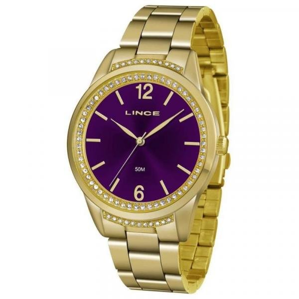 Relógio Lince Feminino Dourado com Visor Roxo - Lrgj075l