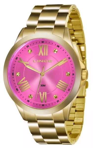 Relogio Lince Feminino Dourado E Rosa Analógico Lrgj046L