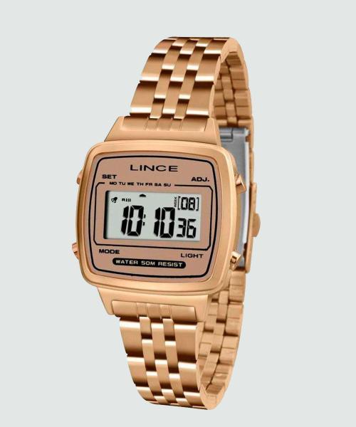 Relógio Lince Feminino Dourado e Rose Digital Retro SDRH041L BXRX