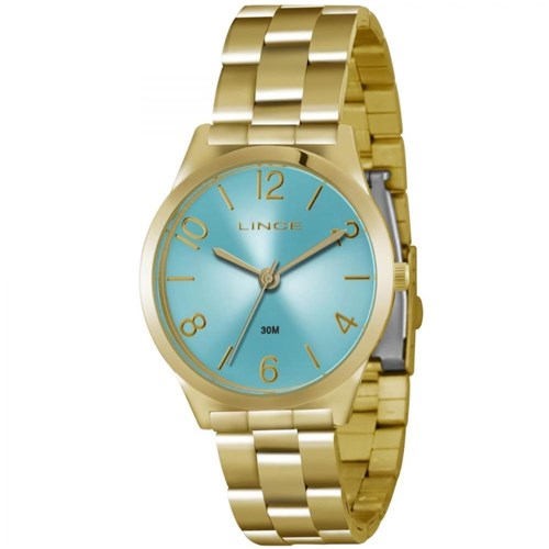 Relógio Lince Feminino Dourado Fundo Azul Lrg4301l A2kx