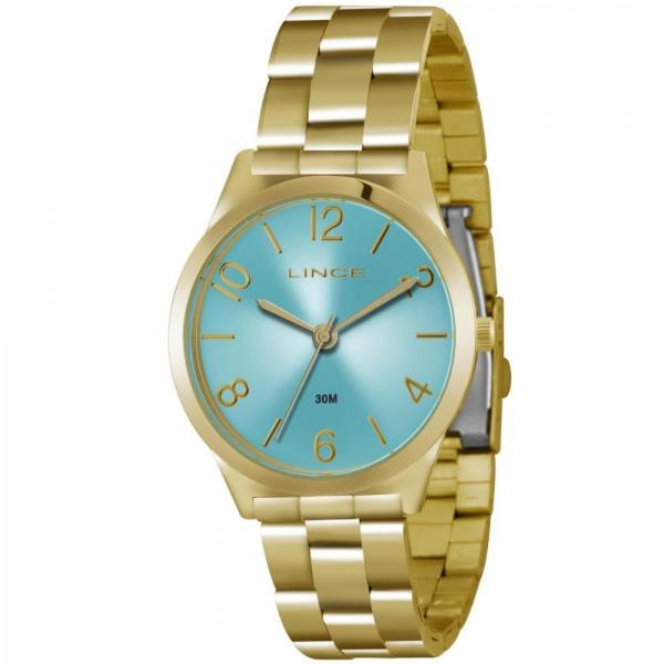 Relógio Lince Feminino Dourado Fundo Azul Lrg4301l A2kx