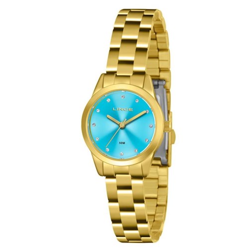 Relógio Lince Feminino Dourado Fundo Azul Lrg4435l A1kx