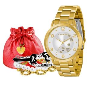 Relogio Lince Feminino Dourado Kit Pulseiras Lrg4272L K076