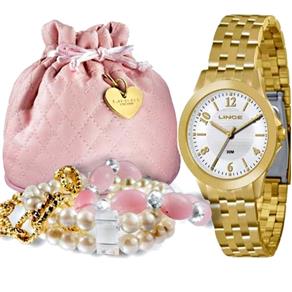 Relogio Lince Feminino Dourado Kit Pulseiras LRG4296l K096