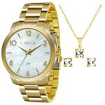 Relógio Lince Feminino Dourado Kit Semijóia Lrg4374lku17b2kx