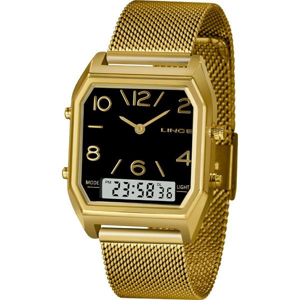 Relógio Lince Feminino Dourado LAGH118LP2KX Anadigi 5 Atm Cristal Mineral Tamanho Médio