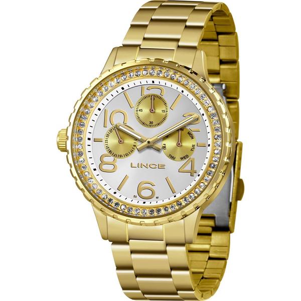 Relógio Lince Feminino Dourado LMG4624LS2KX Analógico 5 Atm Cristal Mineral Tamanho Grande