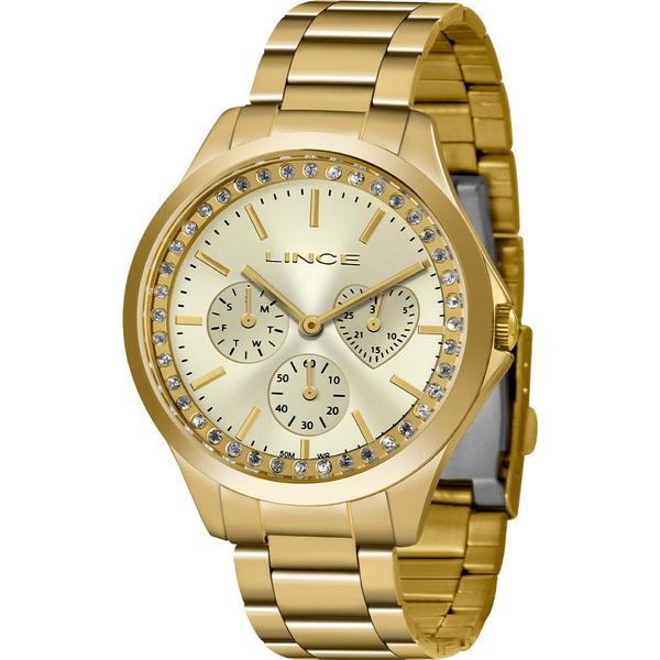 Relógio Lince Feminino Dourado LMGH117LC1KX Analógico 5 Atm Cristal Mineral Tamanho Grande