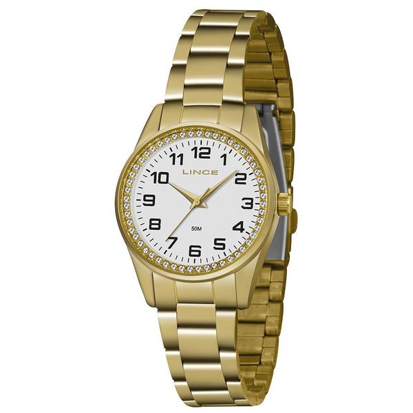 Relogio Lince Feminino Dourado Pequeno a Prova Dagua Strass LRGJ099L B2KX