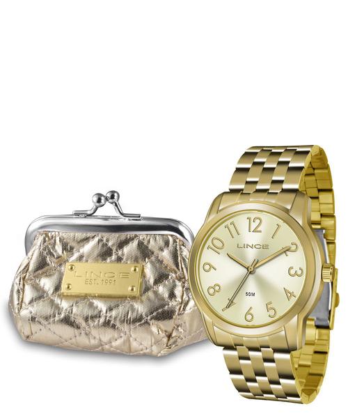 Relógio Lince Feminino Dourado Porta Moedas Lrg4456lkt74p2kx