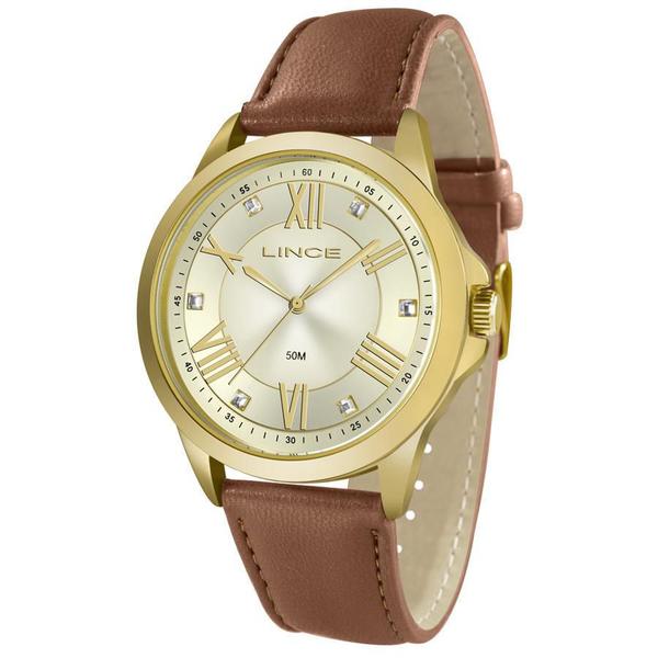 Relogio Lince Feminino Dourado Pulseira de Couro LRCJ046L C3MX