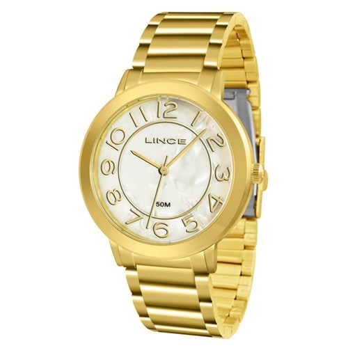 Relógio Lince Feminino em Aço Dourado com Fundo em Madrepérola - Lrgh046l B2kx