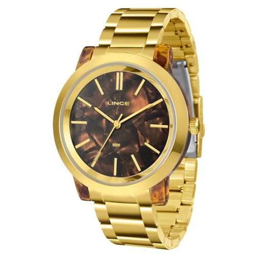 Relógio Lince Feminino em Aço Dourado com Fundo Marrom - Lrt612p M1kx