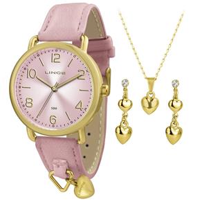 Relogio Lince Feminino Lrc4451l Kt63 Dourado Couro Rosa