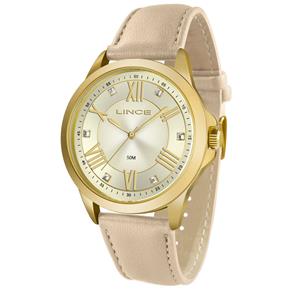 Relógio Lince Feminino Lrcj046l C3tx Dourado Couro Analogico