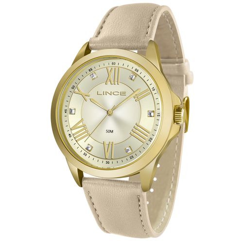 Relógio Lince Feminino Lrcj046l C3tx Dourado Couro Analogico