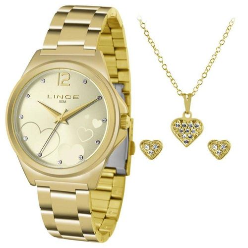 Relógio Lince Feminino Lrg4560l Dourado e Brinco