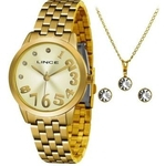 Relógio Lince feminino LRGH079L Dourado kit acessórios