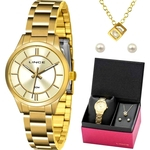 Relógio Lince Feminino Lrgh072l Dourado Kit Acessórios