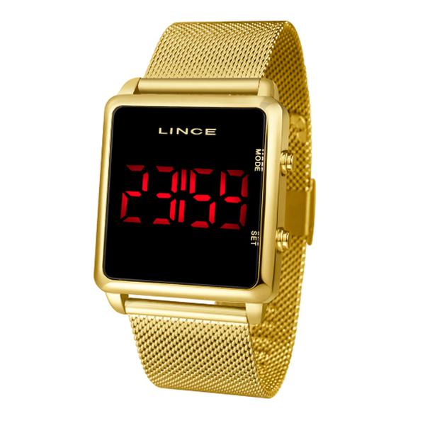 Relógio Lince Feminino MDG4596L PXKX Dourado LED Negativo