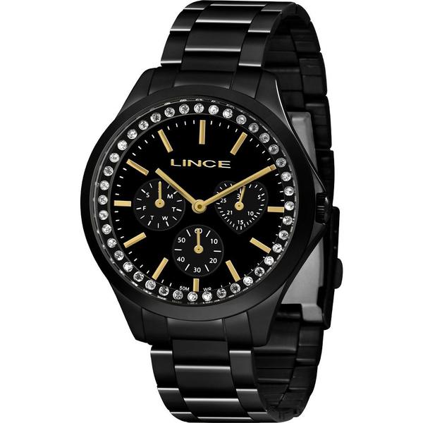 Relógio Lince Feminino Preto LMNH117LP1PX Analógico 5 Atm Cristal Mineral Tamanho Grande