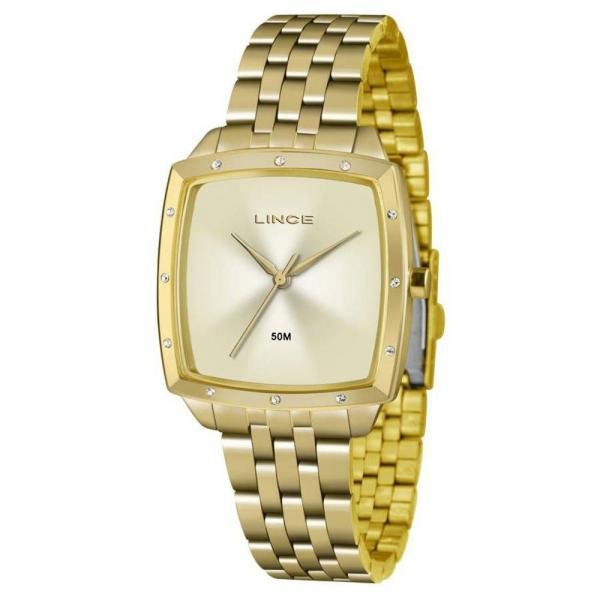 Relógio Lince Feminino Ref: Lqg620l C1kx Retangular Dourado