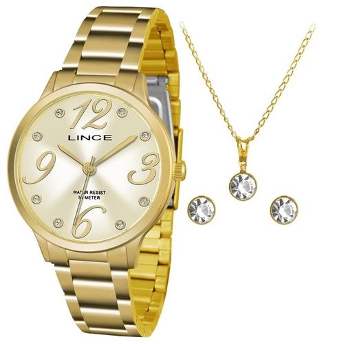 Relógio Lince Feminino Ref: Lrgh074l Ku43c2kx Dourado + Semijóia