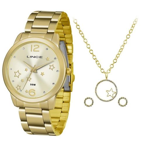 Relógio Lince Feminino Ref: Lrgh092l Kv69c2kx Dourado + Semijóia