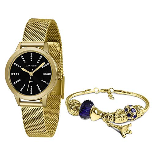 Relógio Lince Feminino Ref: Lrgh123l Kx13p1kx Dourado + Semijóia