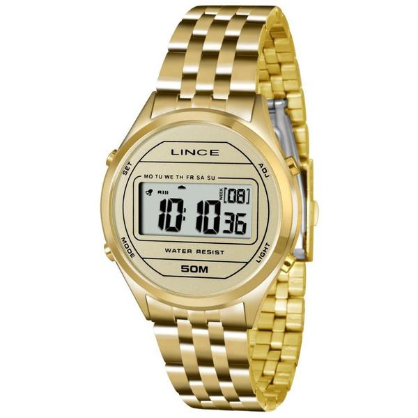 Relogio Lince Feminino Retrô Digital Dourado SDPH020L