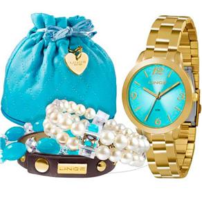 Relógio Lince Feminino Dourado Azul - UN