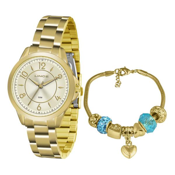 Relógio LINCE LRG4504L KU49 Dourado + Pulseira com Berloques