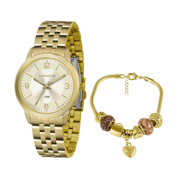 Relógio Lince LRG4505L KU47 Dourado + Pulseira com Berloques