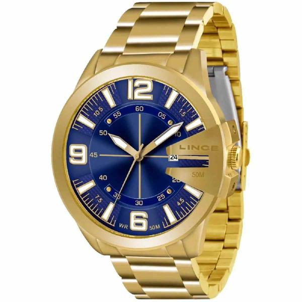 Relógio Lince Masculino Analógico Dourado Fundo Azul MRG4333L D2KX