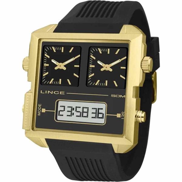 Relógio Lince Masculino Digital e Analógico Quadrado Dourado Silicone MAP4587S P1PX