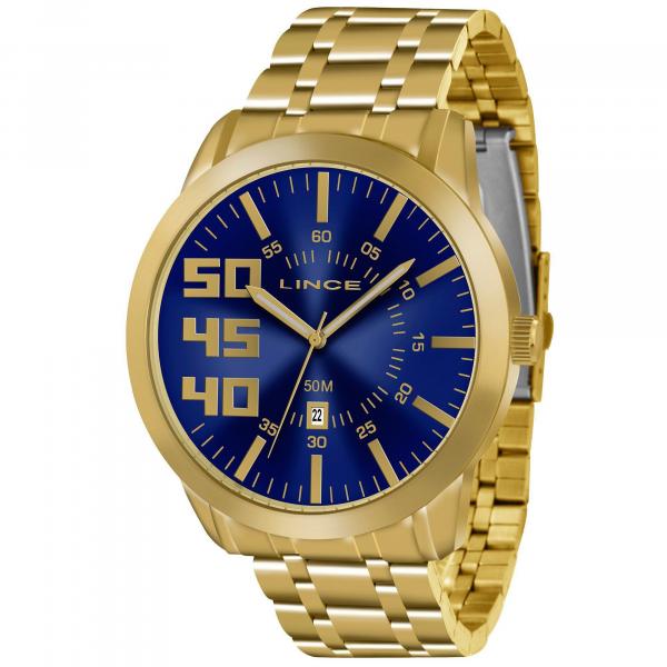 Relógio Lince Masculino Dourado C/ Fundo Azul Analógico MRG4332S D2KX