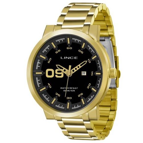 Relógio Lince Masculino Dourado Fundo Preto Mrgh017s-p2kx