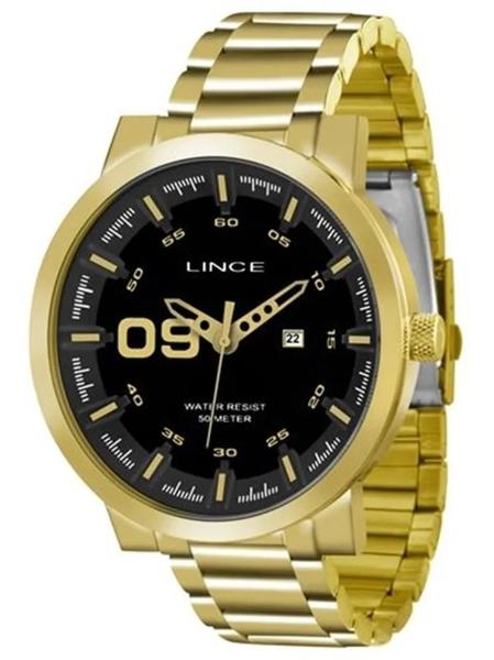 Relógio Lince Masculino Dourado Fundo Preto