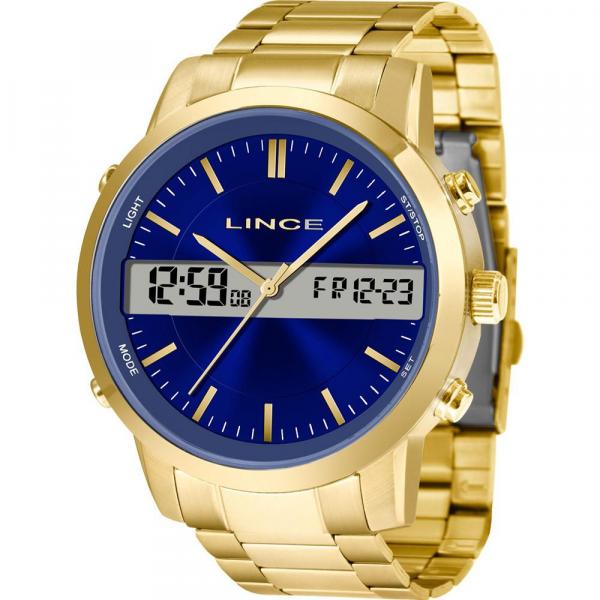 Relógio Lince Masculino Dourado MAG4489SD1KX Anadigi 5 Atm Cristal Mineral Tamanho Grande