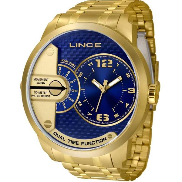 Relógio Lince Masculino Dourado MRGH049SD2KX Analógico 3 Atm Cristal Mineral Tamanho Extra Grande