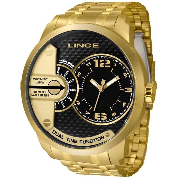 Relógio Lince Masculino Dourado MRGH049SP2KX Analógico 5 Atm Cristal Mineral Tamanho Extra Grande