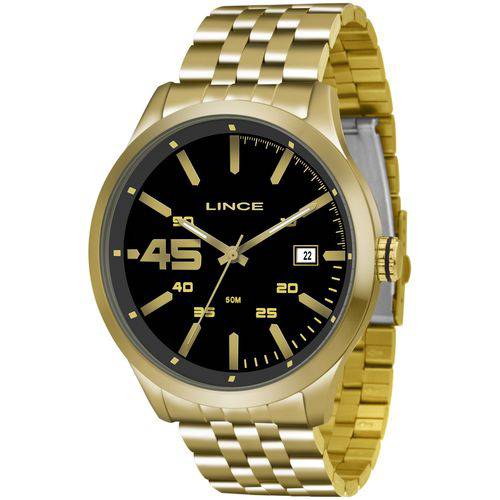 Relogio Lince Masculino Mrg4356s P2kx Dourado Preto Aço