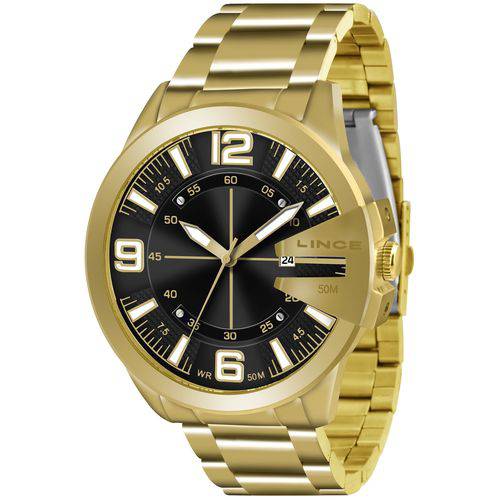 Relogio Lince Masculino Mrg4333s P2kx Dourado Preto Aço