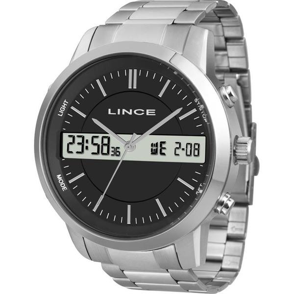 Relógio Lince Masculino Prata MAM4489SP1SX Anadigi 5 Atm Cristal Mineral Tamanho Grande