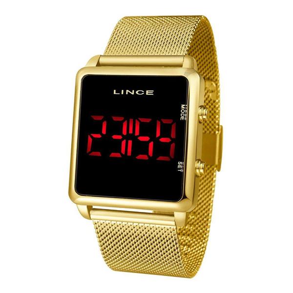 Relógio LINCE MDM4596L PXKX Dourado DIGITAl Pulseira Estilo Esteira