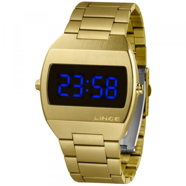 Relógio Lince Unissex Digital Quadrado Dourado Mdg4621l Dxkx