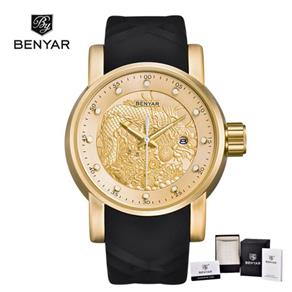 Relógio Luxo Benyar S1 Yakuza Preto Dourado