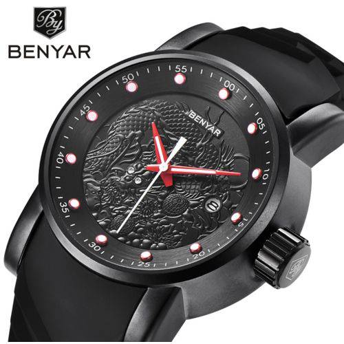 Relógio Luxo Benyar S1 Yakuza Preto Vermelho